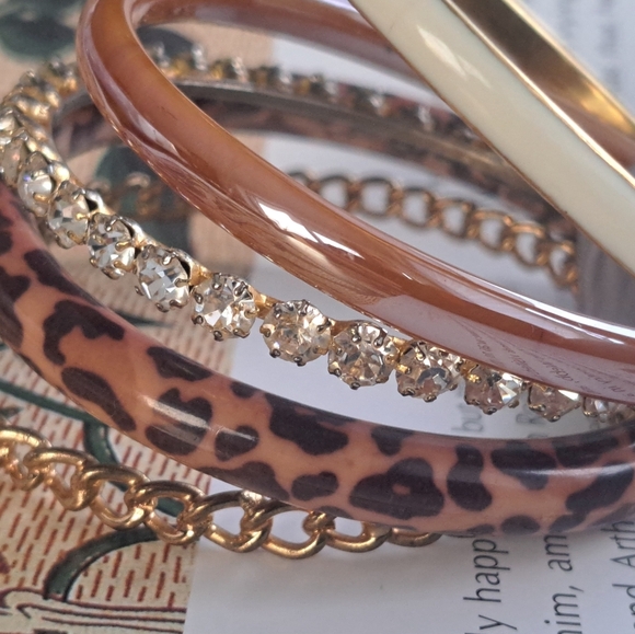 Set of 5 bracelets gold and brown tones - Picture 4 of 6